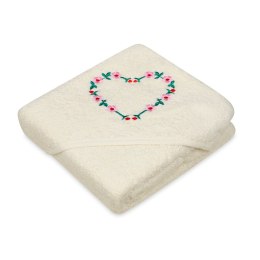 Okrycie kąpielowe niemowlęce 80x80 Robin ekri serce TB0393_01 ręcznik frotte z kapturkiem