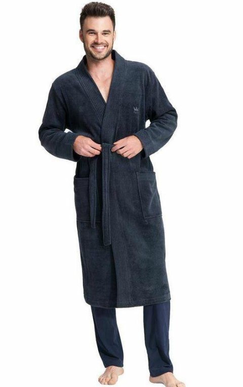 Szlafrok męski 850 L granatowy frotte bawełniany długi Szlafrok męski 850 L granatowy frotte bawełniany długi
