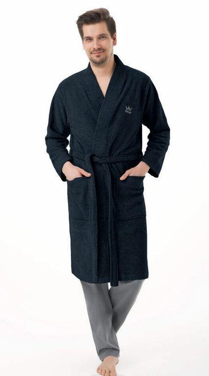 Szlafrok męski 850 L granatowy frotte bawełniany długi Szlafrok męski 850 L granatowy frotte bawełniany długi