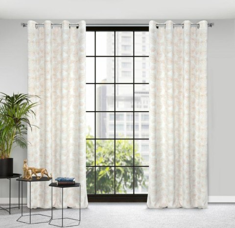 Zasłona 140x250 gotowa na przelotkach Marigold biała złota liście miłorzębu welurowa Eurofirany Zasłona 140x250 gotowa na przelotkach Marigold biała złota liście miłorzębu welurowa Eurofirany