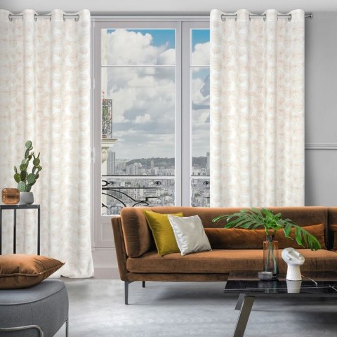 Zasłona 140x250 gotowa na przelotkach Marigold biała złota liście miłorzębu welurowa Eurofirany Zasłona 140x250 gotowa na przelotkach Marigold biała złota liście miłorzębu welurowa Eurofirany