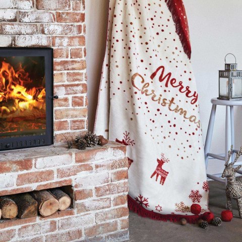 Koc bawełniany akrylowy 150x200 Świąteczny Merry Christmas czerwony kremowy 22154A Darymex Koc bawełniany akrylowy 150x200 Świąteczny Merry Christmas czerwony kremowy 22154A Darymex