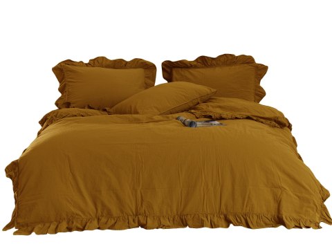 Pościel bawełniana 200x220 musztardowa z falbanką w pudełku jednobarwna Stonewashed Mustard Pościel bawełniana 200x220 musztardowa z falbanką w pudełku jednobarwna Stonewashed Mustard