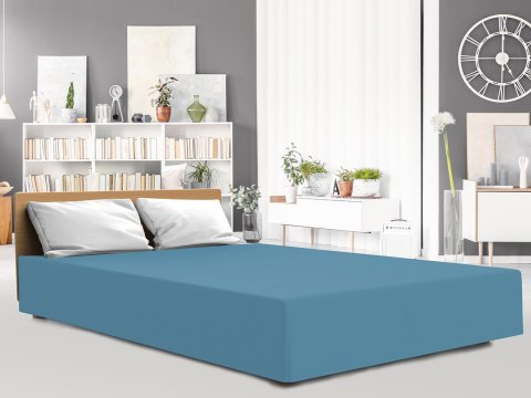 Prześcieradło jersey elastan 140x200 z gumką niebieskie na wysoki materac 25 cm Luxury Prześcieradło jersey elastan 140x200 z gumką niebieskie na wysoki materac 25 cm Luxury