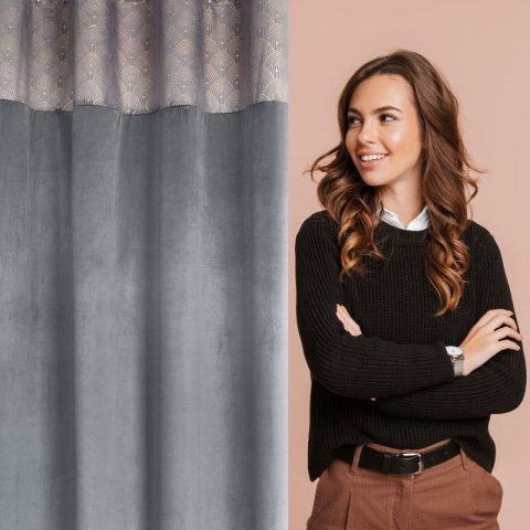 Zasłona 140x250 Agnes grafitowa złota welurowa gotowa na przelotkach D91 Zasłona 140x250 Agnes grafitowa złota welurowa gotowa na przelotkach D91