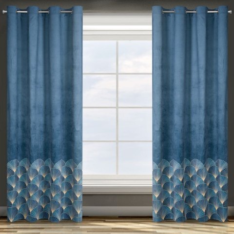 Zasłona 140x250 Gina granatowa geometryczna welurowa gotowa na przelotkach D91 Zasłona 140x250 Gina granatowa geometryczna welurowa gotowa na przelotkach D91