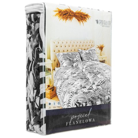 Pościel flanelowa 140x200 Jungle liście szara z jedną poszewką 70x80 Pościel flanelowa 140x200 Jungle liście szara z jedną poszewką 70x80