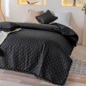 Narzuta z pomponami 160x220 czarna Pompoo pompony romby glamour dekoracyjna