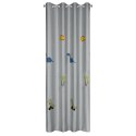 Zasłona 140x250 Dino srebrna z zieloną aplikacją dinozaurów dla dzieci gotowa na przelotkach Eurofirany Zasłona 140x250 Dino srebrna z zieloną aplikacją dinozaurów dla dzieci gotowa na przelotkach Eurofirany