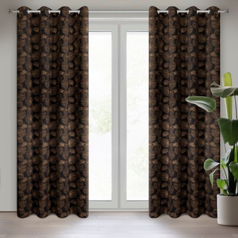 Zasłona 140x250 Marigold gotowa na przelotkach z tkaniny zaciemniającej z nadrukiem złotych liści lilii wodnych Eurofirany Zasłona 140x250 Marigold gotowa na przelotkach z tkaniny zaciemniającej z nadrukiem złotych liści lilii wodnych Eurofirany