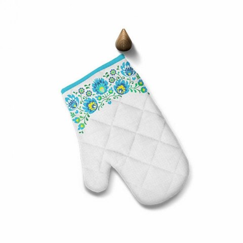Rękawica kuchenna 20x28 Folk łowicka biała niebieska Domarex Rękawica kuchenna 20x28 Folk łowicka biała niebieska Domarex