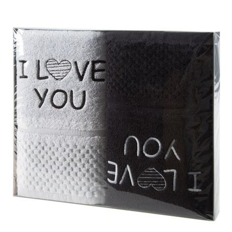 Komplet ręczników 2 cz. 2x50x90 I love you srebrny czarny 550 g/m2 frotte zestaw upominkowy 23