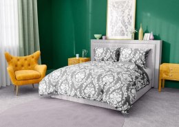 Pościel bawełniana 140x200 Glamour 005 szara biała ornament z jedną poszewką Faro 01