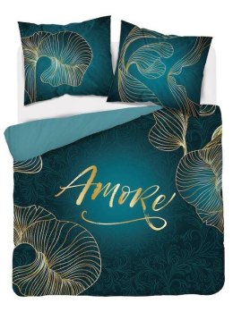 Pościel bawełniana 220x200 Amore turkusowa złota liście 4327 A Holland 29