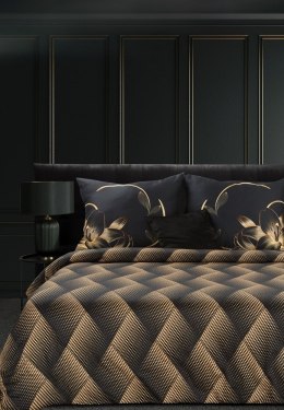 Pościel satynowa 160x200 Victoria 12 czarna złota liście geometria Limited Collection Eurofirany