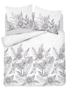 Pościel satynowa 160x200 biała szara kwiaty liście 4125 B Home Satin 001