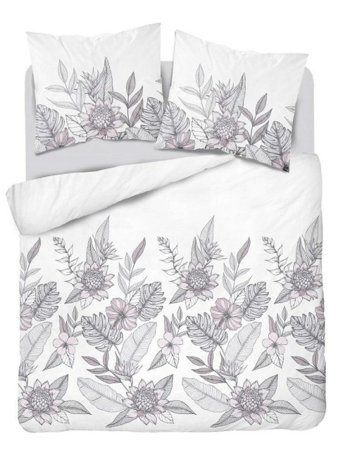 Pościel satynowa 160x200 biała szara kwiaty liście 4125 B Home Satin 001 Pościel satynowa 160x200 biała szara kwiaty liście 4125 B Home Satin 001