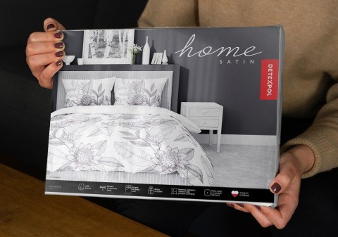 Pościel satynowa 160x200 biała szara kwiaty liście 4125 B Home Satin 001 Pościel satynowa 160x200 biała szara kwiaty liście 4125 B Home Satin 001