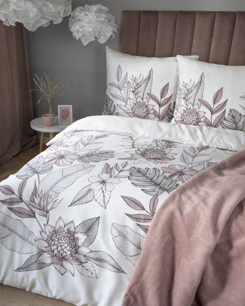 Pościel satynowa 160x200 biała szara kwiaty liście 4125 B Home Satin 001 Pościel satynowa 160x200 biała szara kwiaty liście 4125 B Home Satin 001