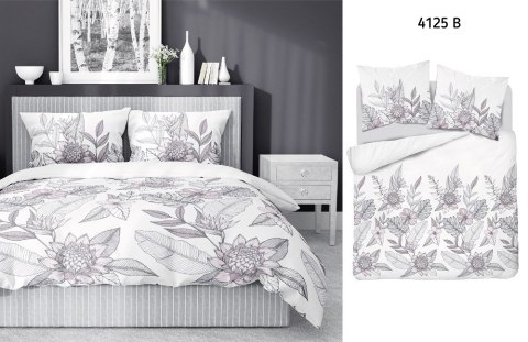 Pościel satynowa 160x200 biała szara kwiaty liście 4125 B Home Satin 001 Pościel satynowa 160x200 biała szara kwiaty liście 4125 B Home Satin 001