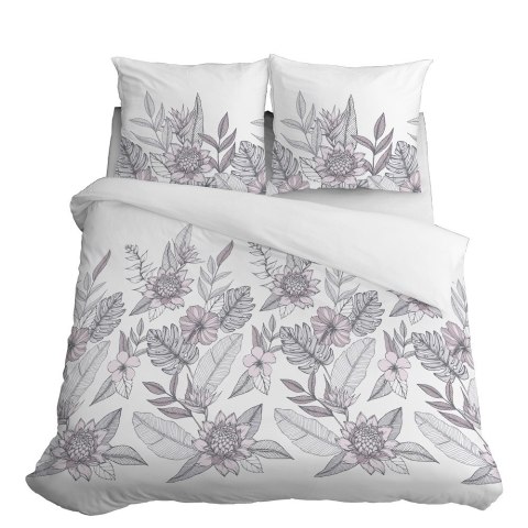 Pościel satynowa 160x200 biała szara kwiaty liście 4125 B Home Satin 001 Pościel satynowa 160x200 biała szara kwiaty liście 4125 B Home Satin 001
