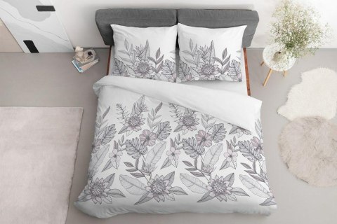 Pościel satynowa 160x200 biała szara kwiaty liście 4125 B Home Satin 001 Pościel satynowa 160x200 biała szara kwiaty liście 4125 B Home Satin 001