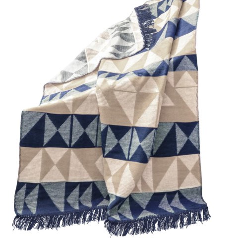 Koc bawełniany akrylowy 150x200 geometryczny granatowy beżowy z frędzlami 23404A Darymex 23 Koc bawełniany akrylowy 150x200 geometryczny granatowy beżowy z frędzlami 23404A Darymex 23