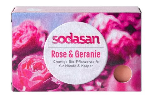 Mydło w kostce róża i pelargonia 100g. Bio Sodosan Mydło w kostce róża i pelargonia 100g. Bio Sodosan