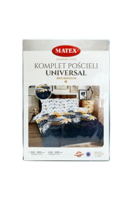 Pościel bawełniana 160x200 Liście geometria biała szara żółta grafitowa Universal Matex