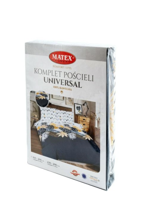 Pościel bawełniana 160x200 Liście geometria biała szara żółta grafitowa Universal Matex Pościel bawełniana 160x200 Liście geometria biała szara żółta grafitowa Universal Matex