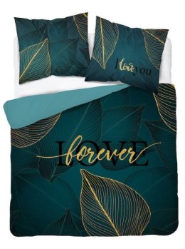 Pościel bawełniana 160x200 Love liście turkusowa złota 4331 A Home 130
