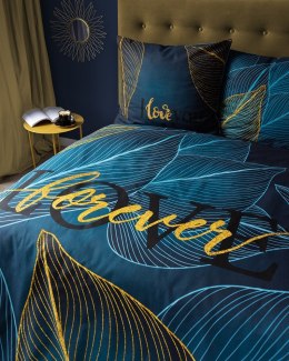 Pościel bawełniana 160x200 Love liście turkusowa złota 4331 A Home 130