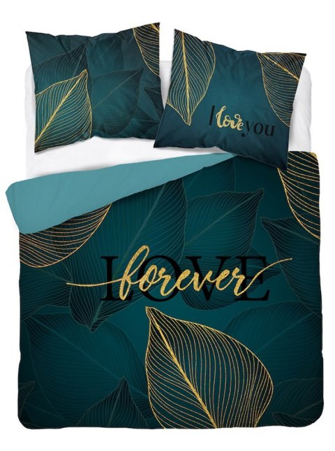 Pościel bawełniana 160x200 Love liście turkusowa złota 4331 A Home 130 Pościel bawełniana 160x200 Love liście turkusowa złota 4331 A Home 130