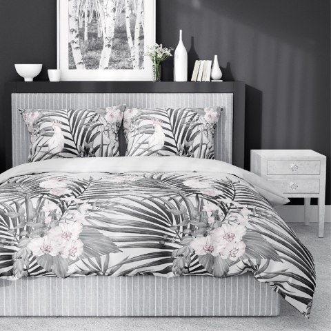 Pościel satynowa 140x200 szara liście 4401 B z jedną poszewką Home Satin 122 Pościel satynowa 140x200 szara liście 4401 B z jedną poszewką Home Satin 122