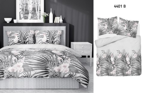 Pościel satynowa 140x200 szara liście 4401 B z jedną poszewką Home Satin 122 Pościel satynowa 140x200 szara liście 4401 B z jedną poszewką Home Satin 122