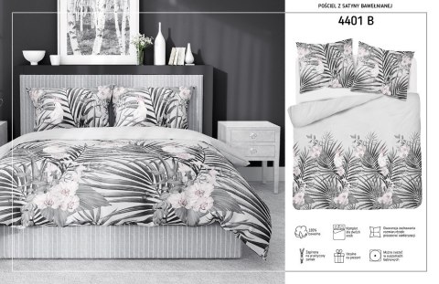 Pościel satynowa 140x200 szara liście 4401 B z jedną poszewką Home Satin 122 Pościel satynowa 140x200 szara liście 4401 B z jedną poszewką Home Satin 122