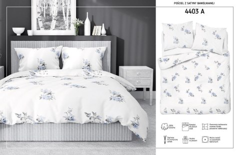 Pościel satynowa 220x200 biała niebieska kwiaty 4403 A Home Satin 122 Pościel satynowa 220x200 biała niebieska kwiaty 4403 A Home Satin 122