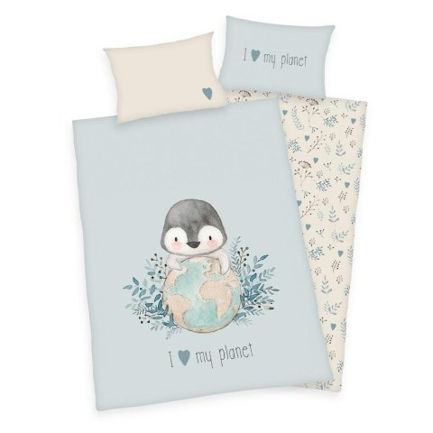 Pościel bawełniana 100x135 Pingwin kremowa błękitna dziecięca do łóżeczka H23 Pościel bawełniana 100x135 Pingwin kremowa błękitna dziecięca do łóżeczka H23