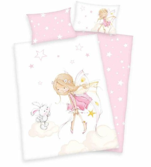 Pościel bawełniana 100x135 Wróżka Little Fairy biała różowa dziecięca do łóżeczka H23 Pościel bawełniana 100x135 Wróżka Little Fairy biała różowa dziecięca do łóżeczka H23