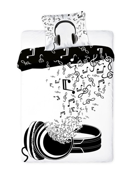 Pościel bawełniana 140x200 Music młodzieżowa słuchawki poszewka 70x90 Faro 23
