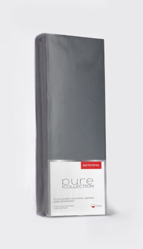 Prześcieradło satynowe z gumką 160x200 szare ciemne jednobarwne Pure Prześcieradło satynowe z gumką 160x200 szare ciemne jednobarwne Pure