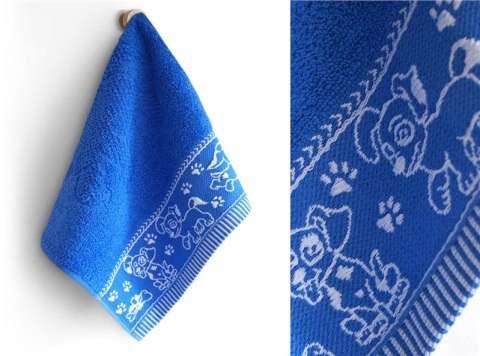 Ręcznik 30x50 Pieski w akcji denim niebieski frotte bawełniany dziecięcy do przedszkola Greno Kids Ręcznik 30x50 Pieski w akcji denim niebieski frotte bawełniany dziecięcy do przedszkola Greno Kids