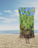 Ręcznik plażowy 70x140 Pikselowy świat zielony brązowy dziecięcy bawełniany