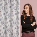 Zasłona 140x250 Frida srebrna różowa kwiaty gotowa na przelotkach Eurofirany