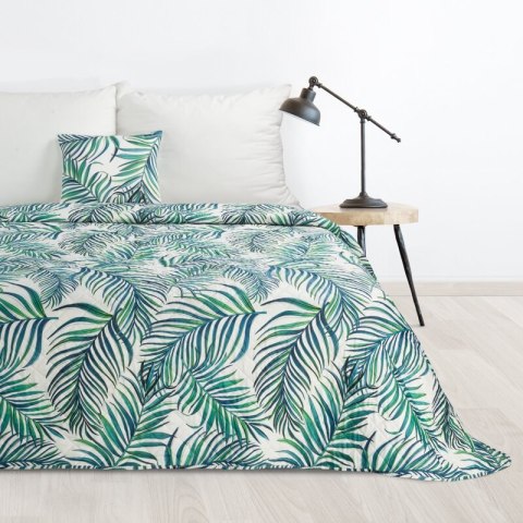 Narzuta dekoracyjna 220x240 Palms 2 biała turkusowa liście D91 A Narzuta dekoracyjna 220x240 Palms 2 biała turkusowa liście D91 A