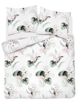 Pościel satynowa 180x200 4452 B biała zielona pudrowa liście monstery Home Satin 126