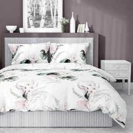 Pościel satynowa 180x200 4452 B biała zielona pudrowa liście monstery Home Satin 126