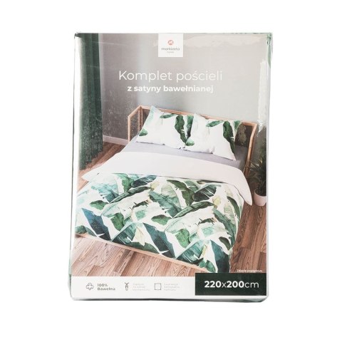 Pościel satynowa 220x200 Banano biała zielona liście 100001/SAT/000/220200/1 Pościel satynowa 220x200 Banano biała zielona liście 100001/SAT/000/220200/1