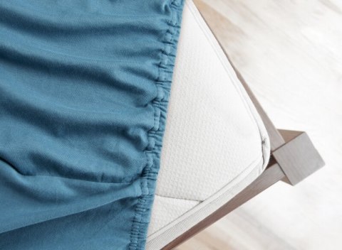 Prześcieradło jersey z gumką 90x200 niebieskie na wysoki materac 25 cm 125 g/m2 Prześcieradło jersey z gumką 90x200 niebieskie na wysoki materac 25 cm 125 g/m2