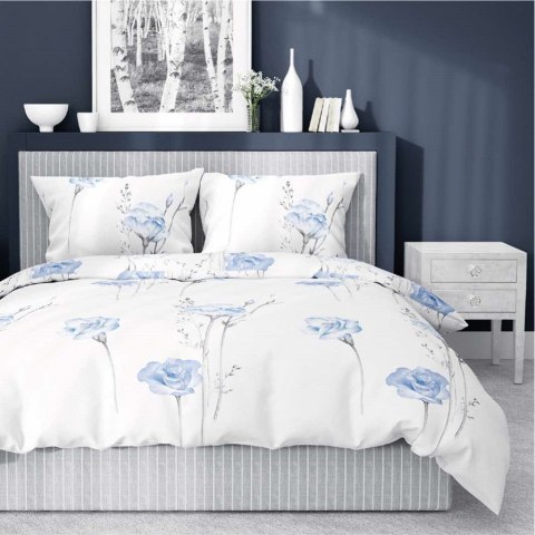 Pościel bawełniana 220x200 biała niebieska kwiaty 4460 A bawełna 40 Pościel bawełniana 220x200 biała niebieska kwiaty 4460 A bawełna 40